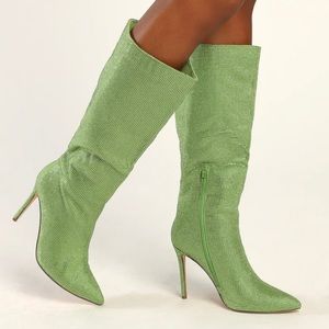 Lulus Green Rhinestone Stiletto Boots